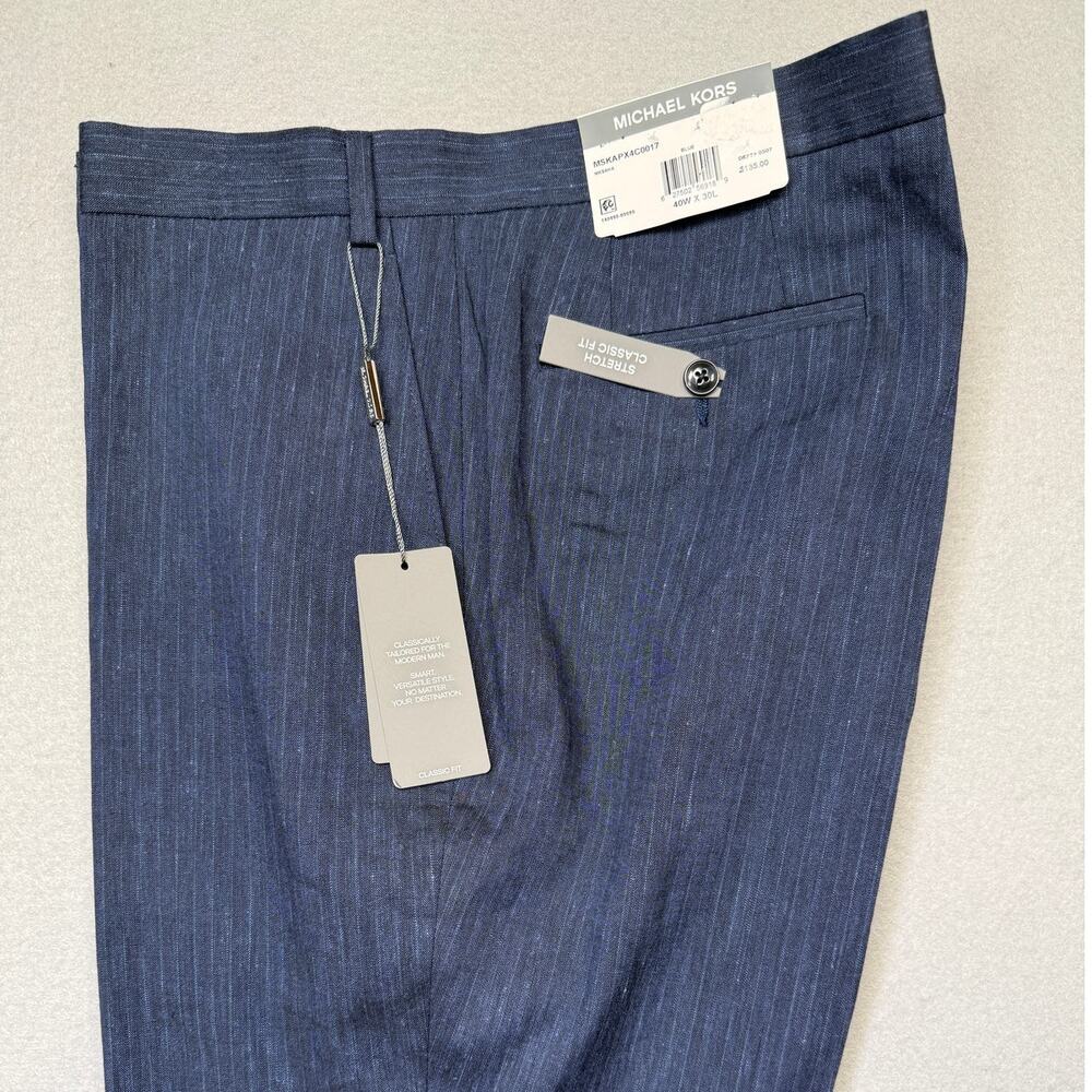 Michael Kors Men's Classic Fit Linen blend Suit Pant - Blue 40x30 $135